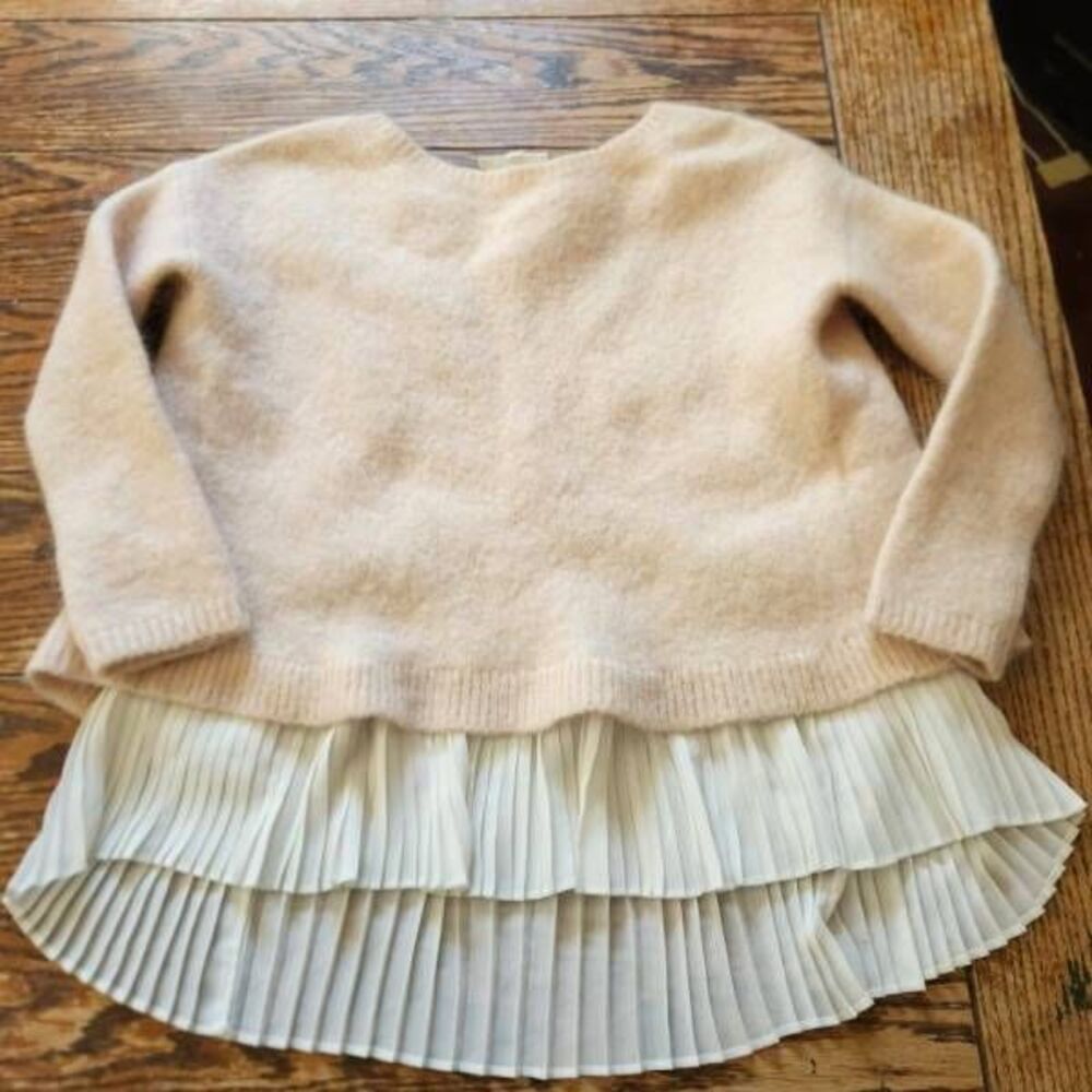 Sezane Cream Sweater with Pleated Hem